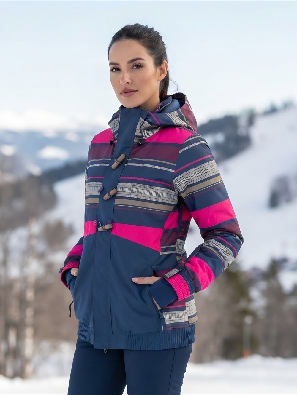 O'Neill Freedom Series Navy and Fuchsia Striped Ski Jacket Size Small